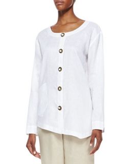 Womens Linen Asymmetric Shirt, Petite   Go Silk   Black (PS/4 6)