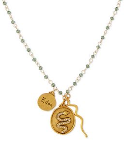 Eden Snake Talisman Necklace with Green Beads   Sequin   Green/Gold