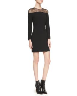 Womens Long Sleeve Embellished Yoke Minidress   Saint Laurent   Black (38/6)