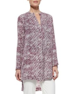 Womens Long Sleeve Printed Cashmere Silk Tunic   Derek Lam   White/Magenta (44)