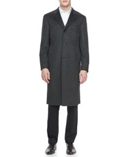 Mens Cashmere Three Button Top Coat, Charcoal   Lenox   Grey (44L)