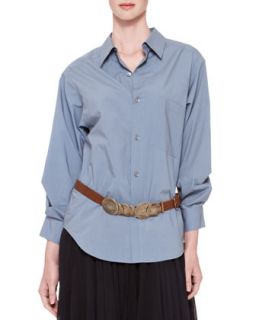 Womens Oversized Stitched Sleeve Button Down   Donna Karan   Chambray (4)