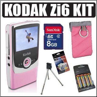 Kodak Zi6 Pocket HD Camcorder (Pink) + 8GB Accessory Kit  Camera & Photo