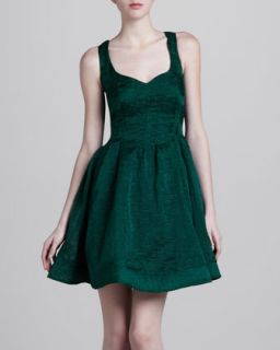 Womens Textured Fit and Flare Dress, Green   Zac Posen   Green (12)