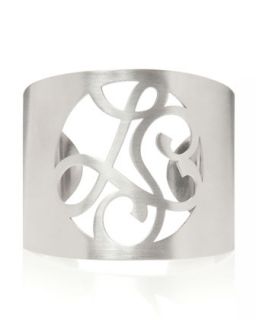 2 Initial Monogram Cuff Bracelet, Rhodium Silver   K Kane   Silver