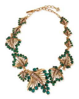Cutout Jeweled Leaf Necklace, Green   Oscar de la Renta   Emerald