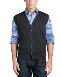 Mens Cardigan Sweater Vest, Gray   Kiton   Gray (MEDIUM)