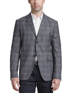 Mens Wool/Cashmere Plaid Sport Coat, Gray   Theory   Grey (L/42)