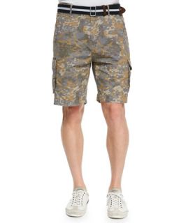 Mens Khaki Camouflage Cargo Shorts, Beige   WRK   Beige (40)
