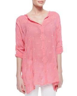 Womens Oversized Embroidered Basic Blouse   Johnny Was Collection   Limeade