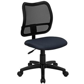 Flash Furniture Mid Back Mesh Task Chair with Navy Blue Fabric Seat, Navy Blue