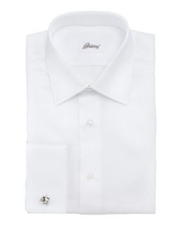 Mens Chevron French Cuff Dress Shirt, White   Brioni   White (17 1/2L)