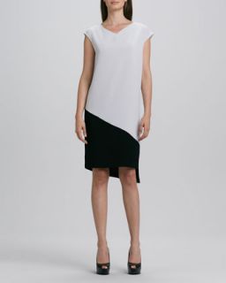 Womens Colorblock Asymmetric Drape Dress   DKNY   Sterling/Black (MEDIUM/8 10)