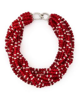 Multi Strand Beaded Torsade Necklace, Red   Kenneth Jay Lane   Red