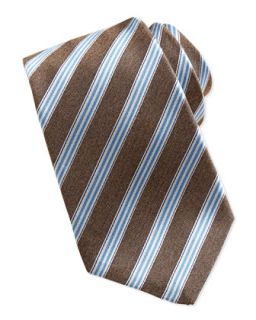 Mens Woven Track Stripe Tie, Brown   Kiton   Brown