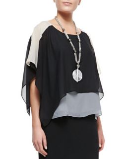 Womens Layered Sheer Colorblock Top, Petite   Eileen Fisher   Black combo (PL