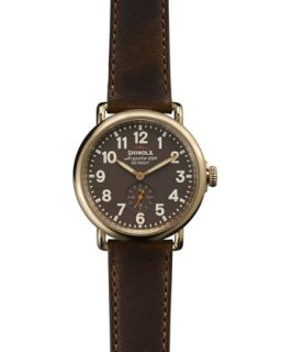 The Runwell Yellow Gold Watch with Brown Leather Strap, 41mm   Shinola   Brown