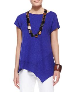 Womens Cap Sleeve Linen Asymmetric Top, Blue Violet, Petite   Eileen Fisher  