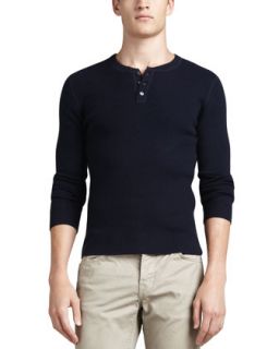 Mens Long Sleeve Thermal Henley Sweater, Navy   Vince   Coastal (X LARGE)