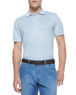 Mens Cotton/Silk Polo Shirt, Light Blue   Brioni   Light blue (LARGE)