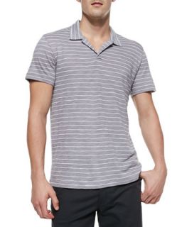 Mens Willem Striped Silk Cotton Polo, Gray   Theory   Gray pattern (LARGE)