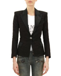Womens One Button Satin Trimmed Jacket, Noir (Black)   Balmain   Noir (44/10)