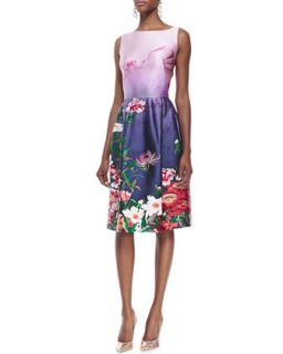 Womens Sleeveless Floral Bottom Dress   Oscar de la Renta   Lilac (8)