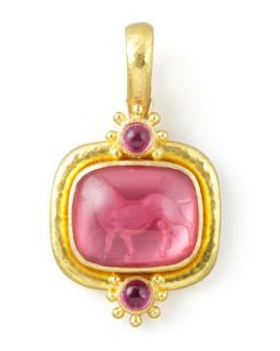 Roaring Lion Intaglio 19k Gold Pendant, Pink   Elizabeth Locke   Pink (19k )