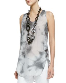 Womens Crystalline Printed Scoop Neck Tunic, Petite   Eileen Fisher   Pearl