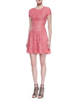 Womens Embroidered Silk Cocktail Dress   Monique Lhuillier   Coral (8)