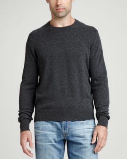 Mens Cashmere Crewneck Elbow Patch Sweater, Gray   Gray (SMALL)