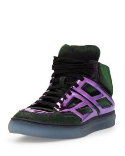 Mens Iridescent Plate Detail Sneaker, Turquoise/Purple   Alejandro Ingelmo  