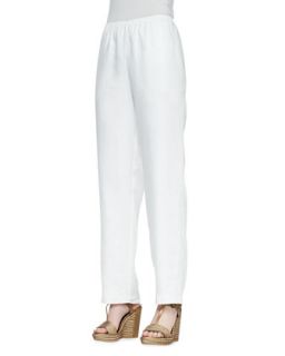 Womens Straight Leg Lined Linen Pants, White   Go Silk   White (LARGE (12/14))
