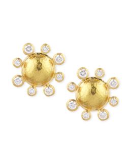 Diamond Detailed 19k Gold Dome Earrings   Elizabeth Locke   Gold (19k )