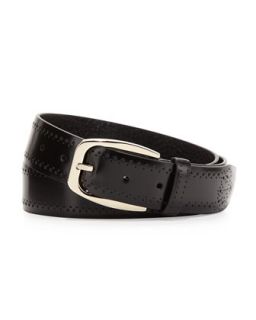 Mens Calf Leather Perforated Belt, Black   Brioni   Black (32/85)
