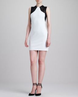 Womens Lace Shoulder Sleeveless Sheath Dress, White/Black   Emilio Pucci  