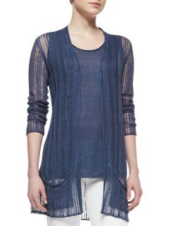 Womens Linen Drop Stitch Cardigan Sweater & Tank Twinset   Denim (SMALL/4 6)