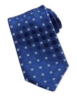 Mens Geometric Print Silk Tie, Blue   Charvet   Blue