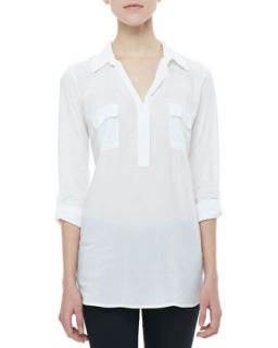 Womens Tab Sleeve Shirt Tunic, White   Splendid   White (XS)