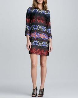 Womens Floral and Lace Print Silk Shift Dress   Ali Ro   Carmine multi (6)
