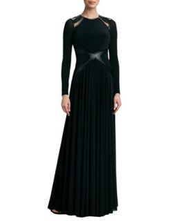 Womens Leather Trim Long Sleeve Gown   Catherine Deane   Black (6)