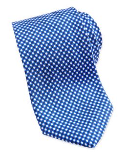 Mens Gingham Check Pattern Tie, Blue   Blue