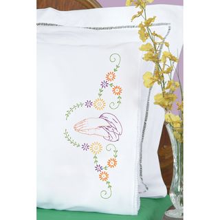 Stamped Pillowcases With White Lace Edge 2/pkg hands
