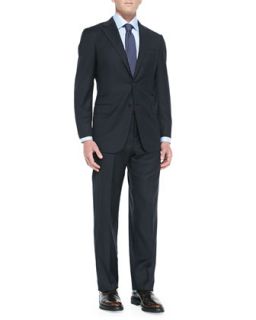 Mens Twill Serge Two Piece Suit, Navy   Hickey Freeman   (46R)