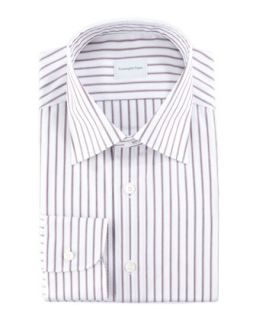 Mens Striped Dress Shirt, Burgundy/White   Ermenegildo Zegna   White (17 1/2)