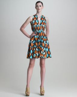 Womens Painterly Grid Print Poplin Dress   Thakoon   Orange/Blue (6)