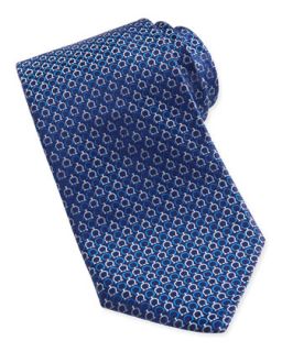 Mens Gancini Pattern Woven Tie, Blue/Pink   Ferragamo   Navy
