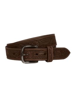Mens Floral Embossed Belt, Brown   Will Leather Goods   Brown (34)