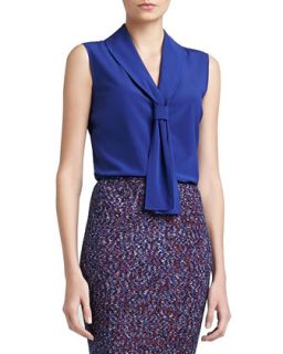 Womens Stretch Silk Crepe de Chine Shell with Fixed Tie   St. John Collection  