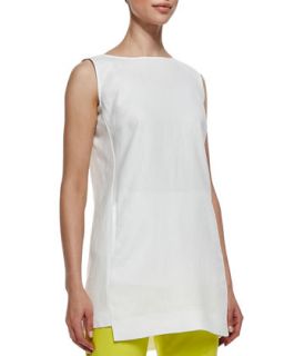 Womens Sleeveless Linen Long Top with Pockets   Lafayette 148 New York   White